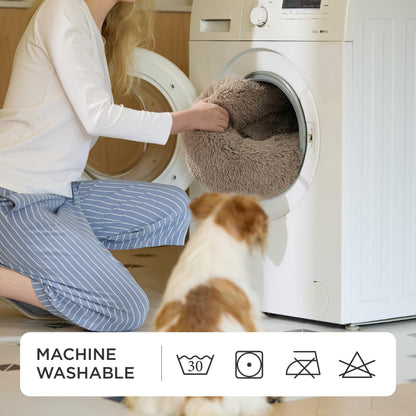 Pethouss Rundes Katzenbett Ø 50 cm – Waschbares Flauschbett für Katzen & kleine Hunde (Kamel)