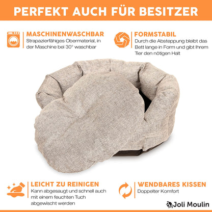 Pethouss Rundes Katzenbett – Rutschfestes Haustierbett mit abnehmbarem Wendekissen, waschbar